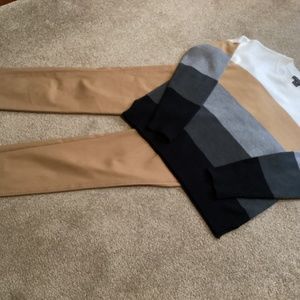Sweater and pants.